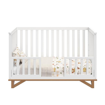 Storkcraft Santa Monica 5-in-1 Convertible Crib (White with Vintage Driftwood) – GREENGUARD Gold Certified, Modern Design, Two-Tone Baby Crib, Converts to Toddler Bed, Daybed and Full-Size Bed - LeafyLoom