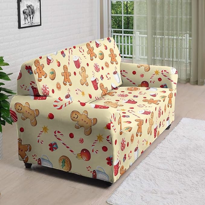 FKELYI Cute Christmas Sofa Couch Cover with Elastic Bottom Stretch Furniture Protector for Indoor Easy Going Stretch Sofa Slipcovers L FKELYI