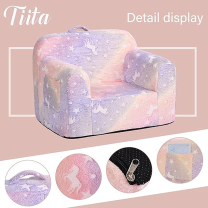 Tiita Kids Sofa, Children Couch with Carrying Handle & Side Pockets, Kids Foam Chair, Toddler Armrest Chair, Lightweight Children Sofa Chair, Kids Read Sofa for Girl or Boy(Twill Pegasus) - LeafyLoom