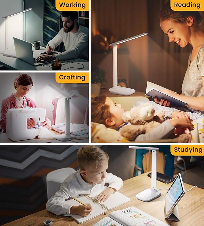 LED Desk Lamp, BSRANE Dimmable Table Lamp with USB Charging Port, 5 Colors & 15%-100% Stepless Dimming, Sensitive Control Memory Function, Eye-Caring Desk Lamp for Reading Bedroom Bedside Study Office - LeafyLoom