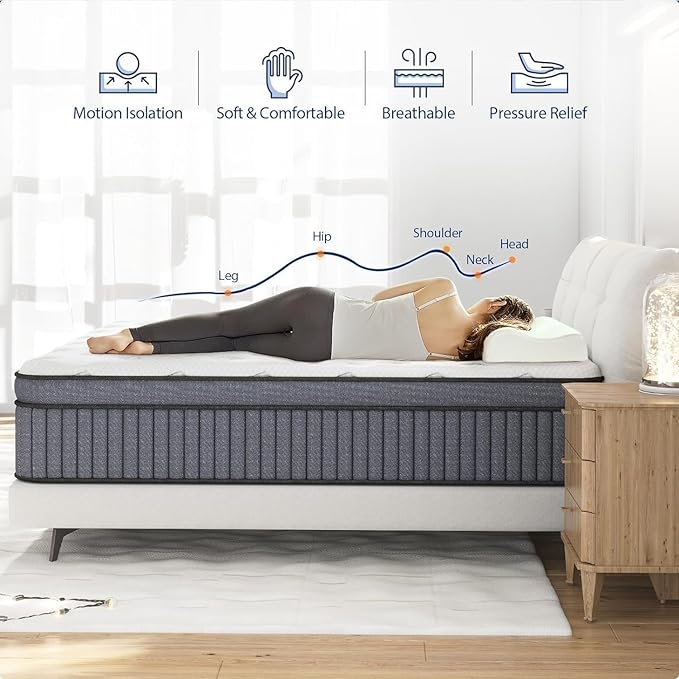 Queen Mattress - Upgrade Strengthen - 14 Inch Firm Hybrid Queen Size Mattresses in a Box, Mattress Queen Size With Memory Foam and Independent Pocket Springs, Strong Edge Support, Release Pressure - LeafyLoom