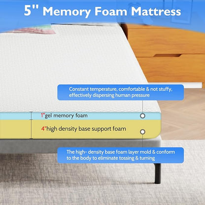 FDW 5 Inch Gel Memory Foam Mattress Medium-Firm Mattress for Pressure Relief & Cooler Sleep Mattress for Kid Adults CertiPUR-US Certified Mattress in a Box,California King - LeafyLoom