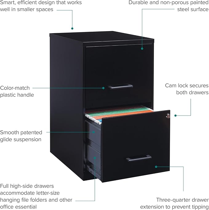 Lorell 14341 18 Deep 2-Drawer File Cabinet, Black - LeafyLoom