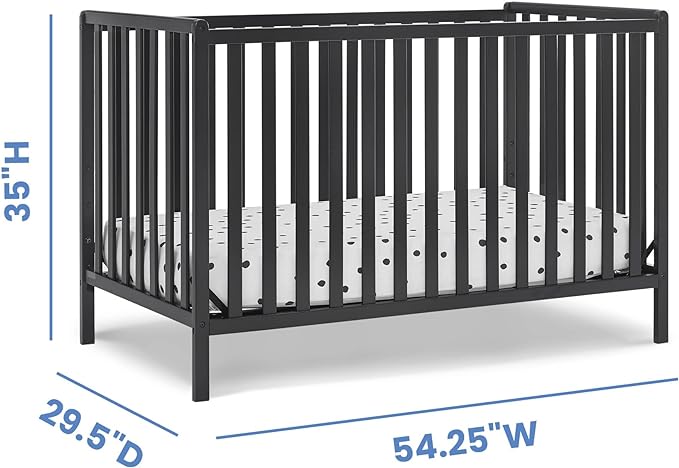 Delta Children Heartland 4-in-1 Convertible Crib, Black + Twinkle Galaxy Crib and Toddler Mattress (Bundle) - LeafyLoom