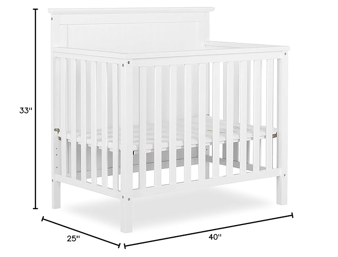 Ava 4-in-1 Convertible Mini Crib in White, Greenguard Gold Certified, Non-Toxic Finish, Comes with 1" Mattress Pad, with 3 Mattress Height Settings - LeafyLoom