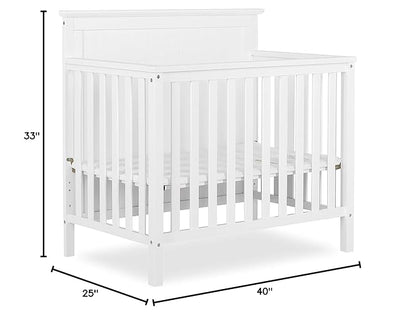 Ava 4-in-1 Convertible Mini Crib in White, Greenguard Gold Certified, Non-Toxic Finish, Comes with 1" Mattress Pad, with 3 Mattress Height Settings - LeafyLoom