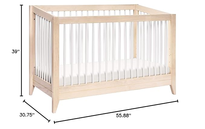 Babyletto Sprout 4-in-1 Convertible Crib with Toddler Bed Conversion Kit in Washed Natural and White, Greenguard Gold Certified - LeafyLoom