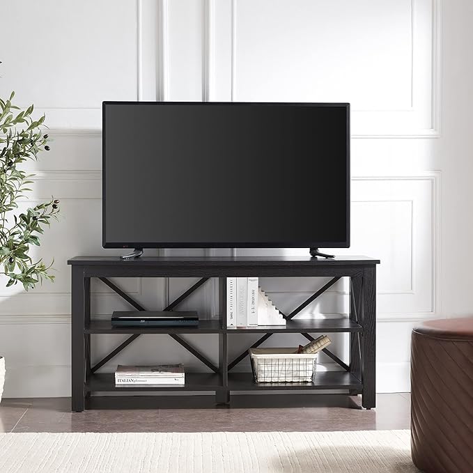 Henn&Hart Rectangular TV Stand for TV's up to 55" in Black, TV Stands for the Living Room - LeafyLoom