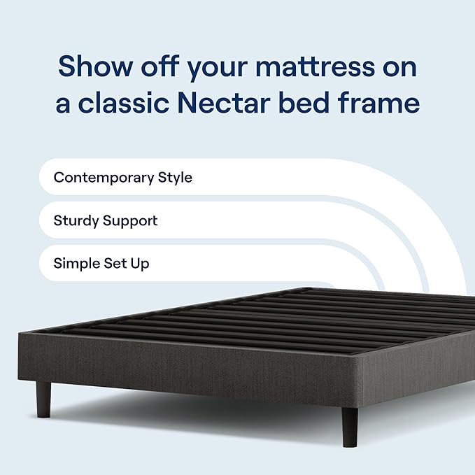 Nectar Premier Copper Queen 14” Mattress with Bed Frame - Grey - Medium Firm Gel Memory Foam - Triple Action Cooling - 365-Night Trial - Forever Warranty - Easy Assembly - 8” Legs - Wooden Slats - LeafyLoom