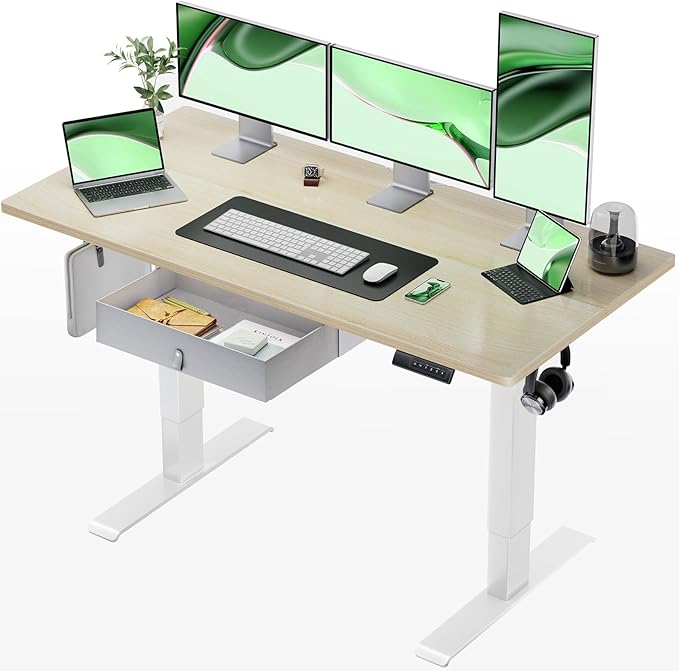 Marsail Standing Desk with Drawer, 55x24 Inch Adjustable Height Standing Desk, Electric Stand up Desk, Sit Stand Home Office Desk, Ergonomic Workstation for Home Office Computer Gaming Desk Maple - LeafyLoom