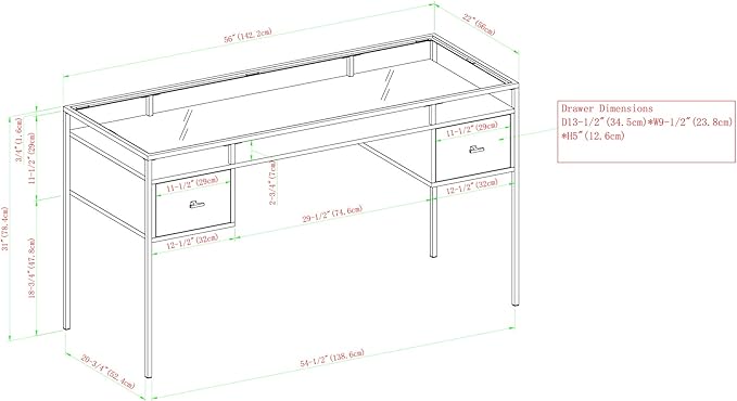 Walker Edison Writing Desk, 56, Glass Top 2 Drawer Computer, 56 Inch, Grey Wash - LeafyLoom