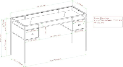 Walker Edison Writing Desk, 56, Glass Top 2 Drawer Computer, 56 Inch, Grey Wash - LeafyLoom