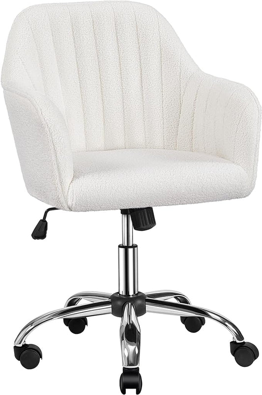 Yaheetech Office Desk Chair Height Adjustable Task Chairs Modern Office Chair Makeup Chair 360° Swivel Computer Chair Mid Back Chair Living Room Chairs with Arms&Stainless Base Accent Ivory - LeafyLoom