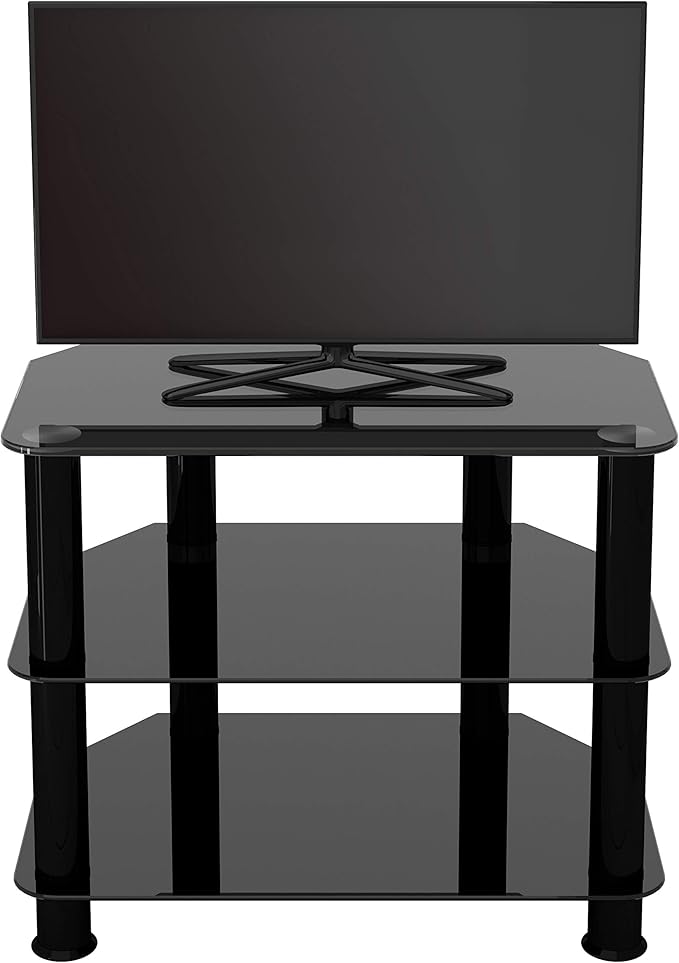 AVF SDC600BB-A TV Stand for TVs UP to 32-inch, Black Glass, Black Legs - LeafyLoom