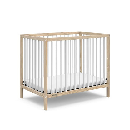 Graco Teddi 4-in-1 Convertible Mini Crib with Bonus Water-Resistant Mattress (Natural with White) – GREENGUARD Gold Certified, 2.75-Inch Mattress Included, Convenient Size, Easy 30-Minute Assembly - LeafyLoom