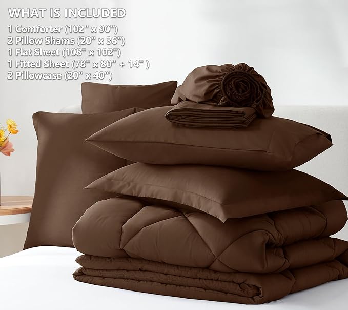 CozyLux King Comforter Set with Sheets 7 Pieces Bed in a Bag Brown All Season Bedding Sets with Comforter, Pillow Shams, Flat Sheet, Fitted Sheet and Pillowcases - LeafyLoom