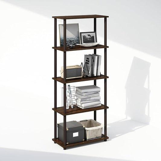 Furinno Turn-N-Tube 5-Tier Multipurpose Compact Display Rack, Shelving Unit, Bookcase, Walnut/Brown - LeafyLoom