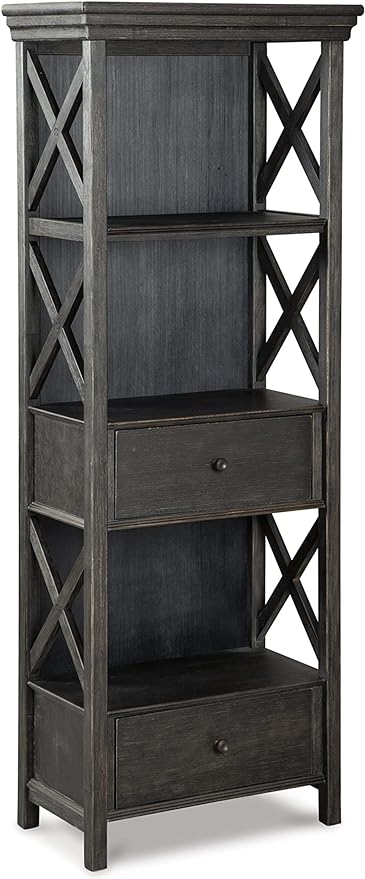 Signature Design by Ashley Tyler Creek Farmhouse 75" Display Cabinet or Bookcase with Drawers, Almost Black - LeafyLoom