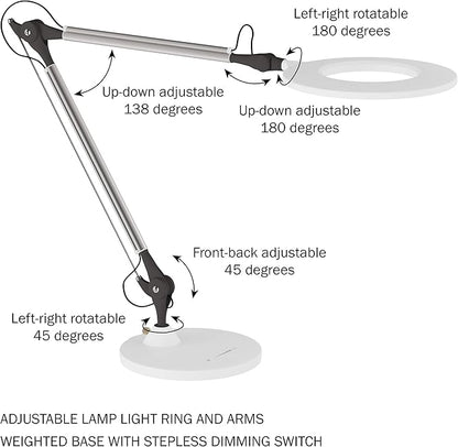 Lavish Home LED Desk Lamp - Swing Arm Architect Lamp - Adjustable Natural Sun Lighting for Home Office, Bedroom, or Dorm Room (White) - LeafyLoom