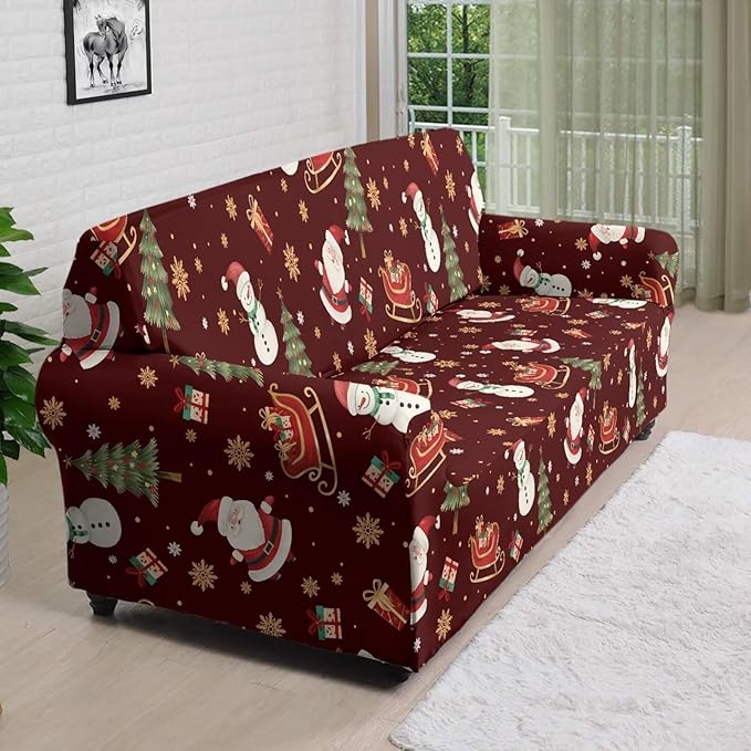 FKELYI Red Christmas Sofa Couch Cover for Indoor Non-Slip Furniture Protector Easy Going Stretch Sofa Slipcover Washable Sofa Slipcovers XL FKELYI