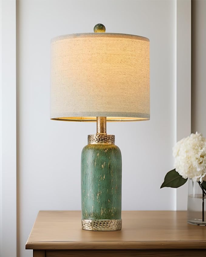 Table Lamp for Bedroom Living Room 20.25" Farmhouse Rustic Vintage Small Lamps Bedside Nightstand Light Home Office Desk Retro Mysterious East Style Deco (Antique Green) - LeafyLoom