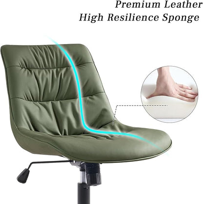 Kidol & Shellder Armless Office Chair Desk Chair Comfy Makeup Vanity Chair with Back Ergonomic Swivel Chair Home Office Desk Chairs with Wheels Computer Chair Bedroom Accent Chair(Olive Green) - LeafyLoom