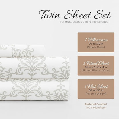 Linen Market 3 Piece Twin Bedding Sheet Set (Light Gray Floral) - Sleep Better Than Ever with These Ultra-Soft & Cooling Bed Sheets for Your Twin Size Bed - Deep Pocket Fits 16" Mattress - LeafyLoom