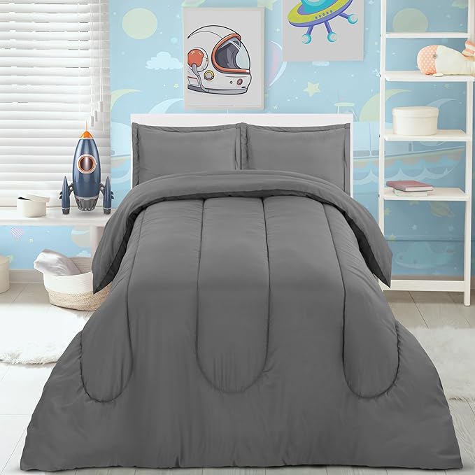 Utopia Bedding All Season Grey Comforter Set with 2 Pillow Cases, 3 Piece Soft Brushed Microfiber Kids Bedding Set for Boys/Girls, Machine Washable (Twin) - LeafyLoom