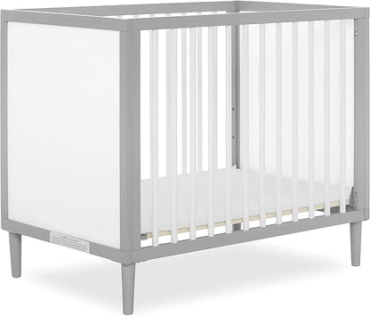 Lucas Mini Modern Crib with Rounded Spindles & Sunset 3” Extra Firm Fiber Crib Mattress, Greenguard Gold Certified, Waterproof Vinyl Cover, Baby Mattresses for Cribs - LeafyLoom