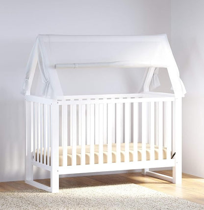 Storkcraft Orchard 5-in-1 Convertible Crib (White) – GREENGUARD Gold Certified, Canopy Style Baby Crib, Converts from Crib to Toddler Bed, Daybed and Full-Size Bed, Fits Standard Crib Mattress - LeafyLoom