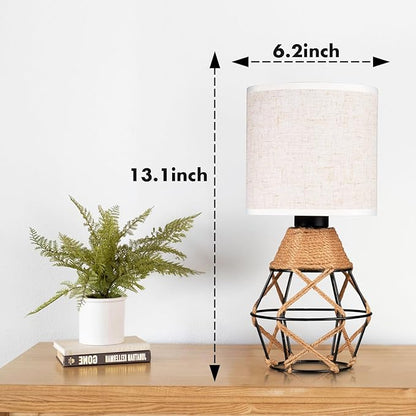 Hamilyeah Woven Table Lamps Set of 2, Farmhouse Lamps for Nightstand with On/Off Switch, Bedside Lamps with Fabric Shade, Modern Simple Lamps for Bedroom, Living Room,home office - LeafyLoom