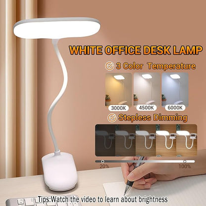 LED Desk Lamp with Clamp, Eye-Caring Clip on Lights for Home Office, 3000mAh Rechargeable Battery Operated Table Lamps,3 Lighting Modes & Brightness Dimmer Light for Kids Students - LeafyLoom