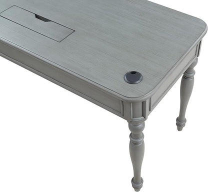 OSP Home Furnishings Country Meadows L-Shape Desk with 2 Full Drawers and Power Hub, Plantation Grey - LeafyLoom