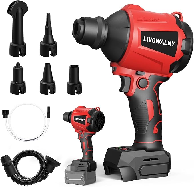 Cordless Dust Blower for Milwaukee m18 Battery, LIVOWALNY Leaf Blower Brushless Handheld Air Blower Sawdust Blower 447 MPH/39 CFM for Sawmill Room, Workshop Cleaning, Home Improvement (No Battery) - LeafyLoom