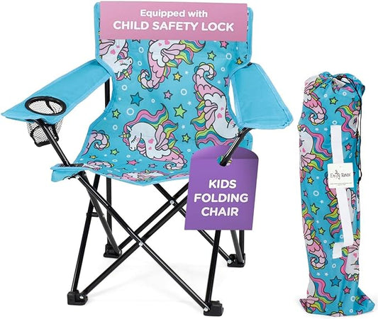 Emily Rose Kids Folding Chair | Beach Chair with Safety Lock- Camping Chair for Boyos Girls Toddler with Cup Holder & Carry Case- Tailgate, Travel, Lawn- for Indoor & Outdoor (Sea Unicorns) - LeafyLoom