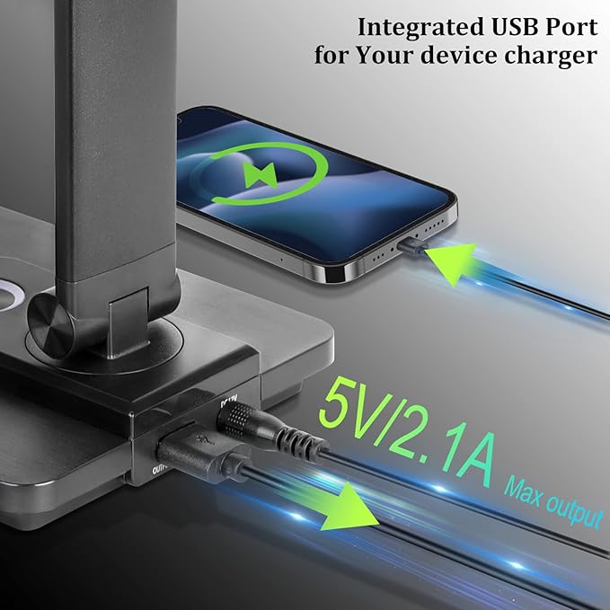 LED Desk Lamp with 10W Wireless Charger and USB Charging Port,Study Desk Lamp Reading Lamps for Office, 5 Lighting Modes, Full Dimmable Levels, Touch Control - LeafyLoom