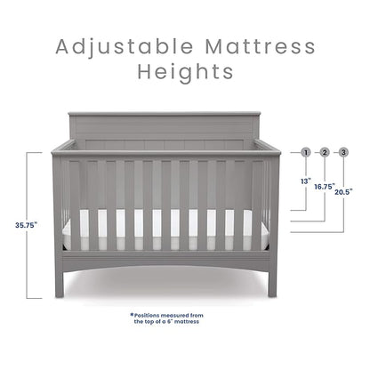 Delta Children Fancy 4-in-1 Crib, Grey + Serta Perfect Slumber Dual Sided Recycled Fiber Core Crib and Toddler Mattress (Bundle) - LeafyLoom