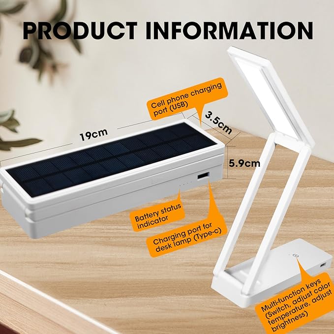 LED Desk Lamp, Desk Light with a 5000mAH Power Bank, Reading Lamp with 3 Lighting Modes, USB Charging Port and Solar Charging, Touch Control Smart Lamp for Indoor and Outdoor - LeafyLoom