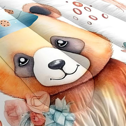 Brown Panda Twin Comforter Set - 2Pcs Cartoon Panda Twin Bedding Set for Boys Girls Kids Lovely Animals Cake Theme Comforter with 1 Quilt and 1 Pillowcase All Seasons Boys Girls Gifts, Twin Size - LeafyLoom