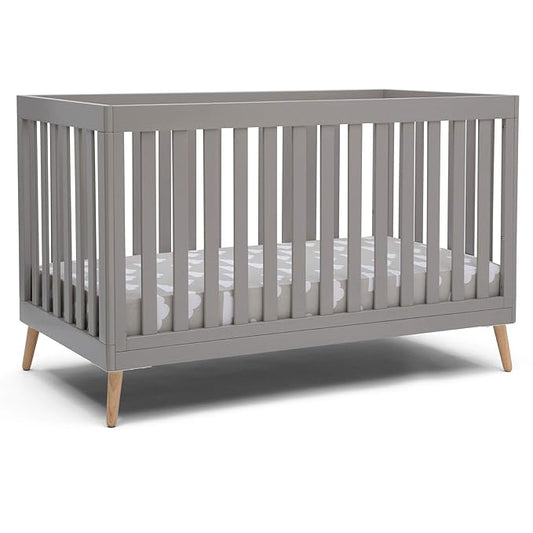 Delta Children Essex 4-in-1 Convertible Baby Crib, Grey with Natural Legs - LeafyLoom