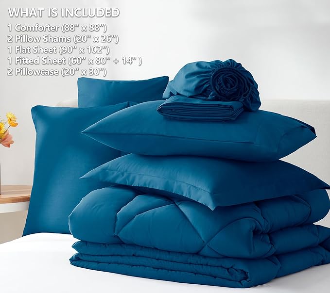 CozyLux Queen Bed in a Bag 7-Pieces Comforter Sets with Comforter and Sheets Teal All Season Bedding Sets with Comforter, Pillow Shams, Flat Sheet, Fitted Sheet and Pillowcases - LeafyLoom