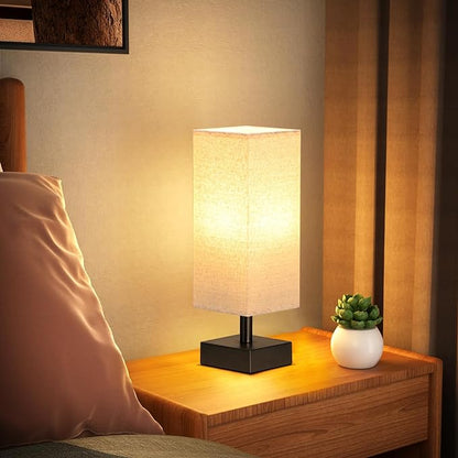 aooshine Beige Small Table Lamp for Bedroom, Minimalist Night Stand Light Lamp for Nightstand, Desk Reading Lamp for Kids Room - LeafyLoom