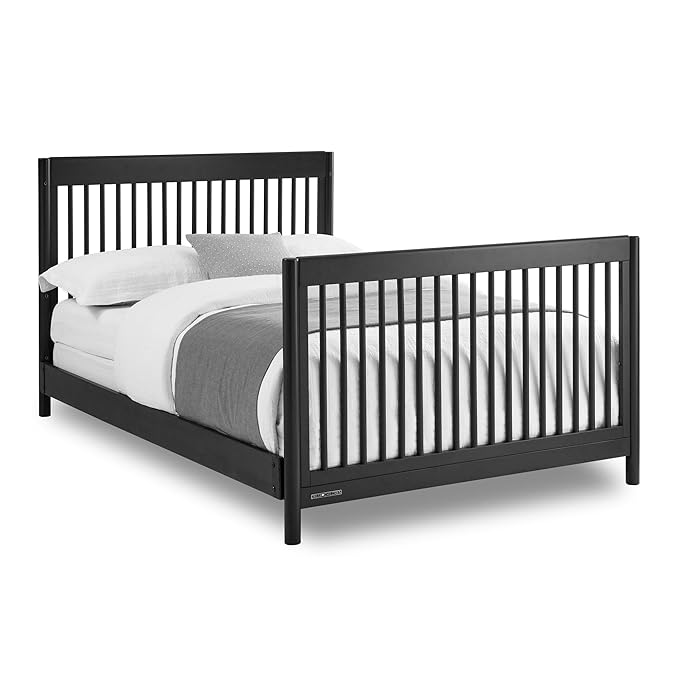 Delta Children Brooks 6-in-1 Convertible Crib, Midnight Grey + Simmons Kids Quiet Nights Breathable Crib Mattress with Removable/Machine Washable Cover (Bundle) - LeafyLoom