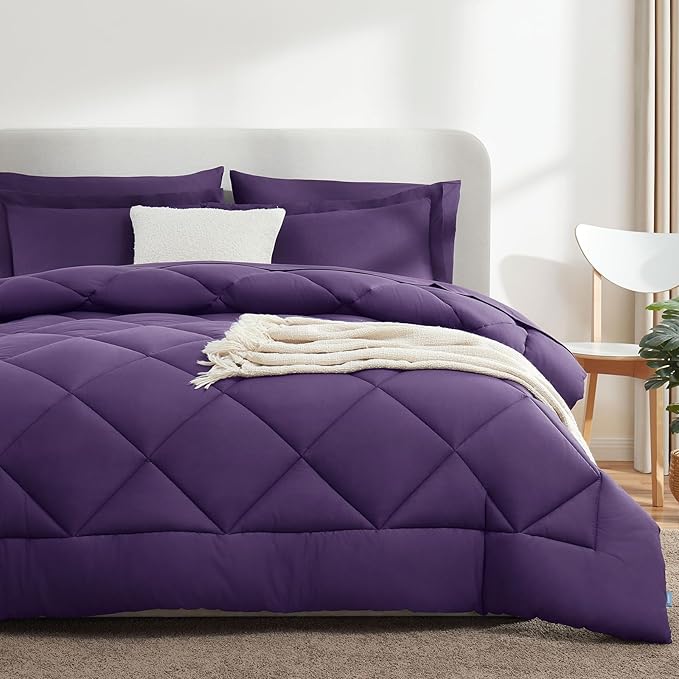 CozyLux Full Comforter Set with Sheets 7 Pieces Bed in a Bag Purple All Season Bedding Sets with Comforter, Pillow Shams, Flat Sheet, Fitted Sheet and Pillowcases - LeafyLoom