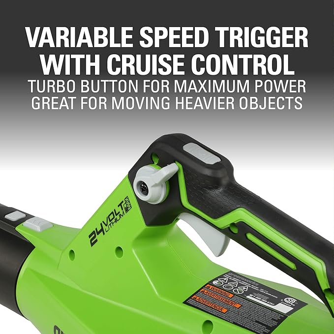 Greenworks 24V (110 MPH / 450 CFM / 125+ Compatible Tools) Cordless Brushless Axial Leaf Blower, Tool Only - LeafyLoom