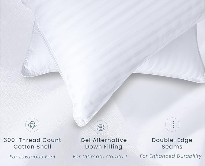 Threadmill Bed Pillows Queen Size Set of 2 | Soft Down Alternative Cooling Bed Pillow for Sleeping | Soft Pillows for Bed | 20x30 Hotel Pillow, Queen Pillows 2 Pack for Back, Stomach or Side Sleepers - LeafyLoom