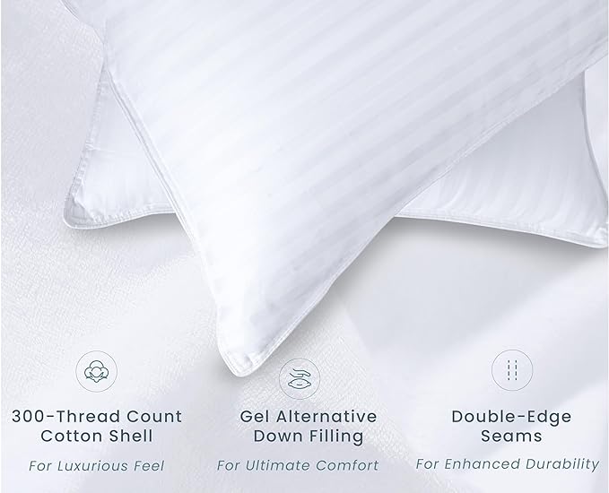 Threadmill Soft Bed Pillows Standard Size Set of 2 | Down Alternative Cooling Bed Pillow for Sleeping | Soft Pillows | 20 x 26 Hotel Pillow, Standard Pillows 2 Pack for Back, Stomach or Side Sleepers - LeafyLoom