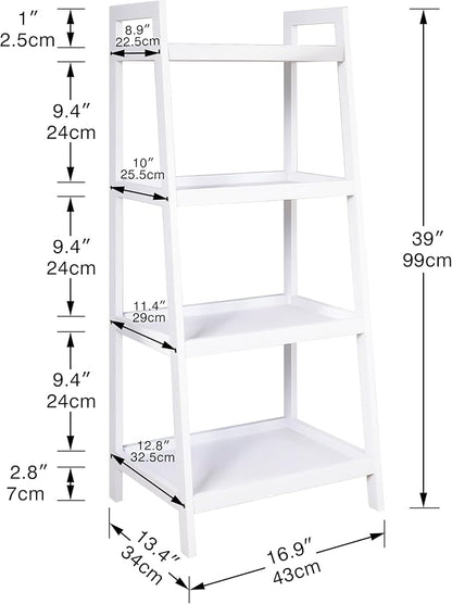 SMIBUY Ladder Shelf, 4 Tier Bamboo Bookshelf, Bathroom Storage Organizer Plant Display Stand, Freestanding Open Shelving Unit with Handles for Home Office (White) - LeafyLoom