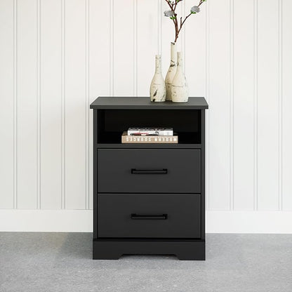 Prepac 2 Drawer Nightstand, 16.25in x 18.75in x 24.5in, Rustic Black - LeafyLoom