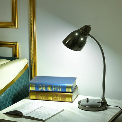 Desk Lamp for Home Office, 40W (Max) E26 LED Vintage Table Lamp with 12W Color Changing Bulb Flexible Desk Light with Rotary Switch for Study Room Bedroom Bedside Reading Working, Black Chrome - LeafyLoom